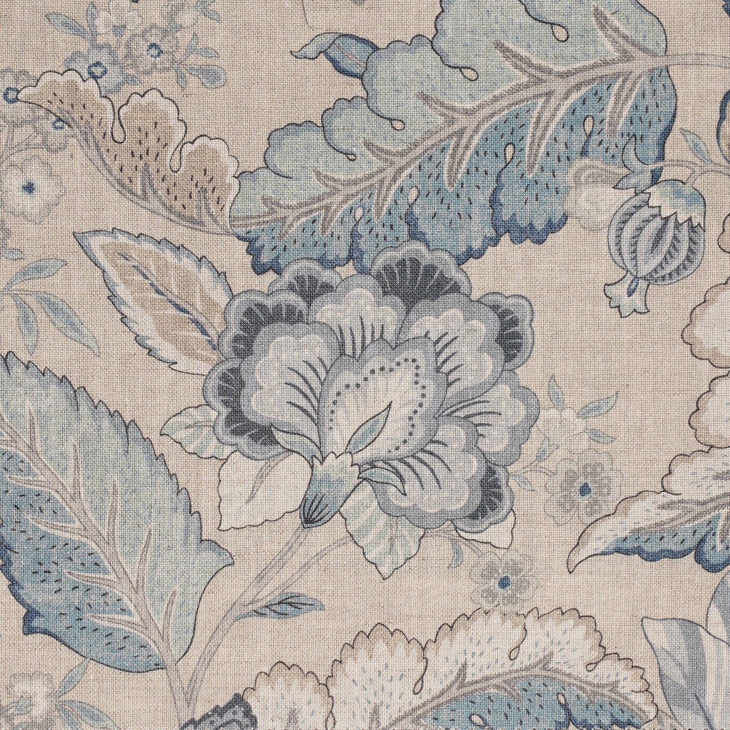 FLOWER PRINTED FABRIC - BLUE & BEIGE