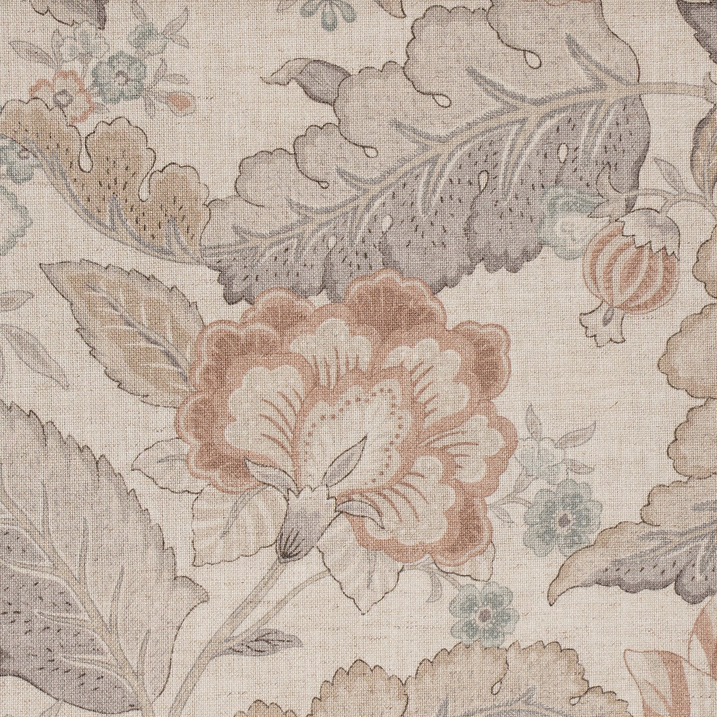 FLOWER PRINTED FABRIC - RUST & BEIGE