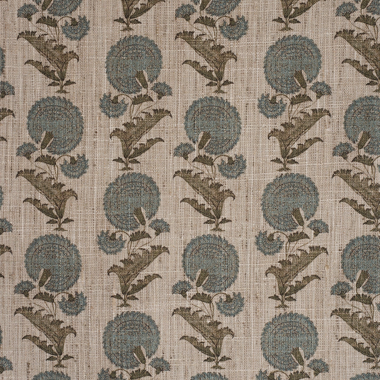 FLOWER MOTIF PRINTED FABRIC - TEAL & GREEN