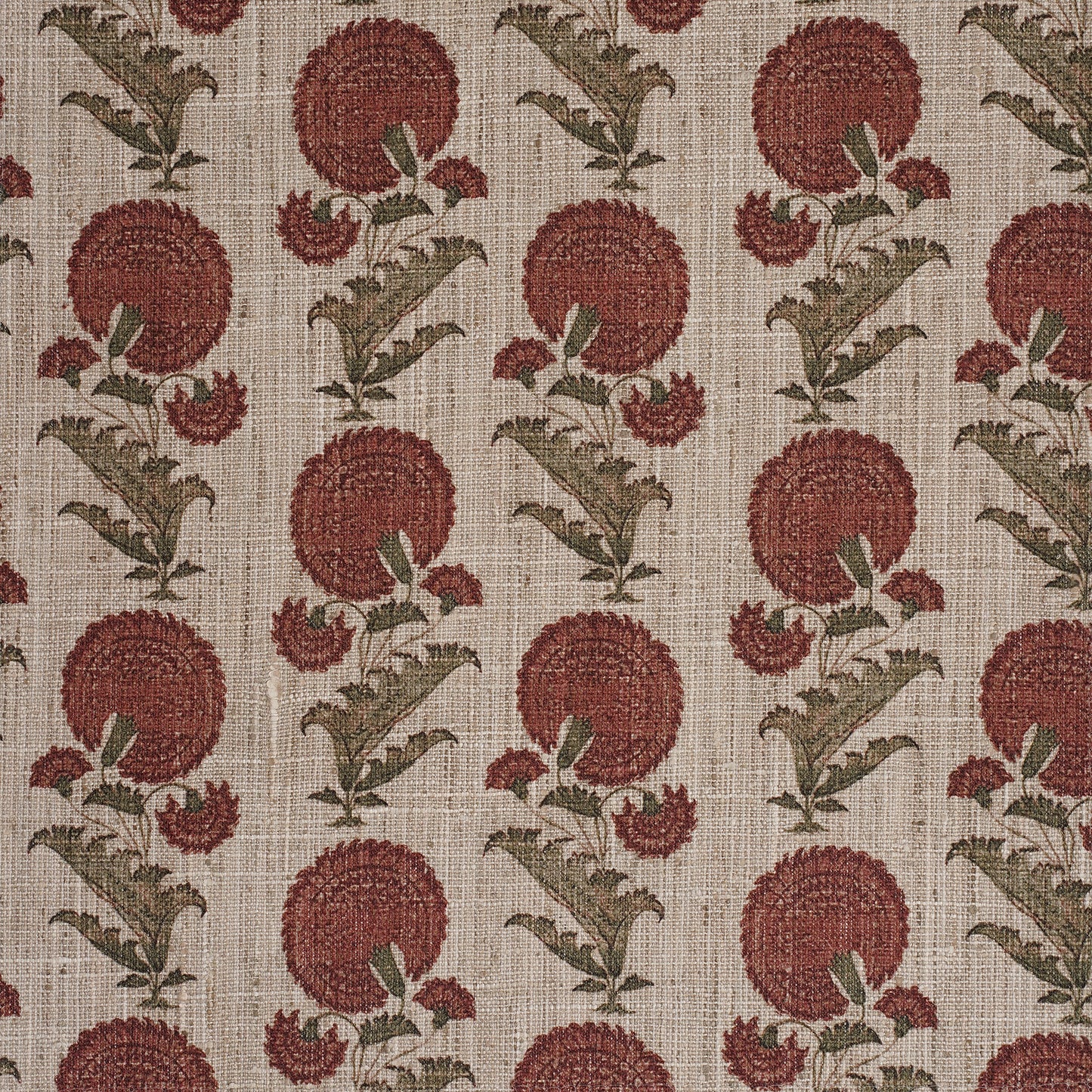 FLOWER MOTIF PRINTED FABRIC - RED & GREEN
