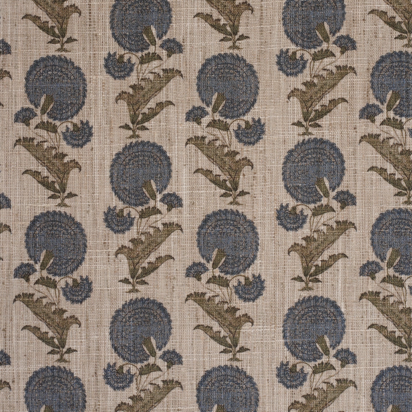 FLOWER MOTIF PRINTED FABRIC - BLUE & GREEN