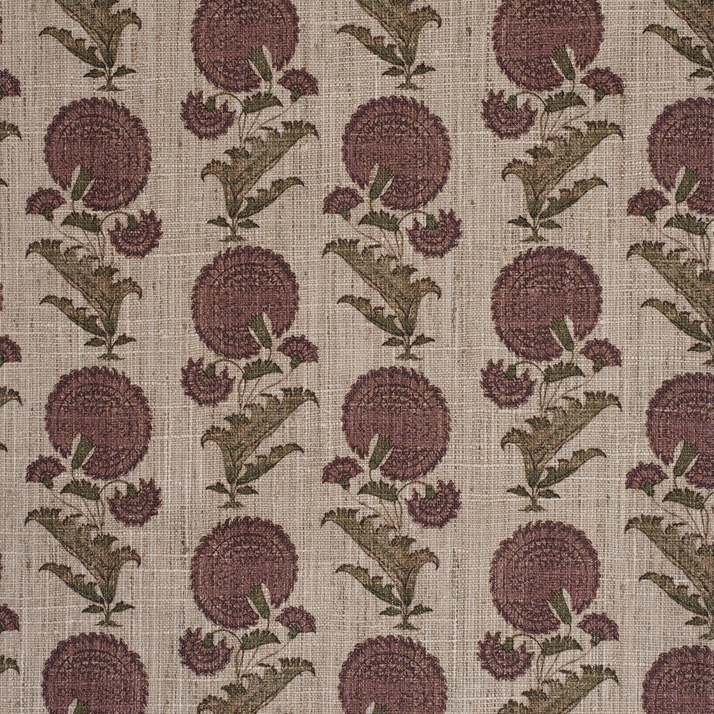 FLOWER MOTIF PRINTED FABRIC - PLUM & GREEN