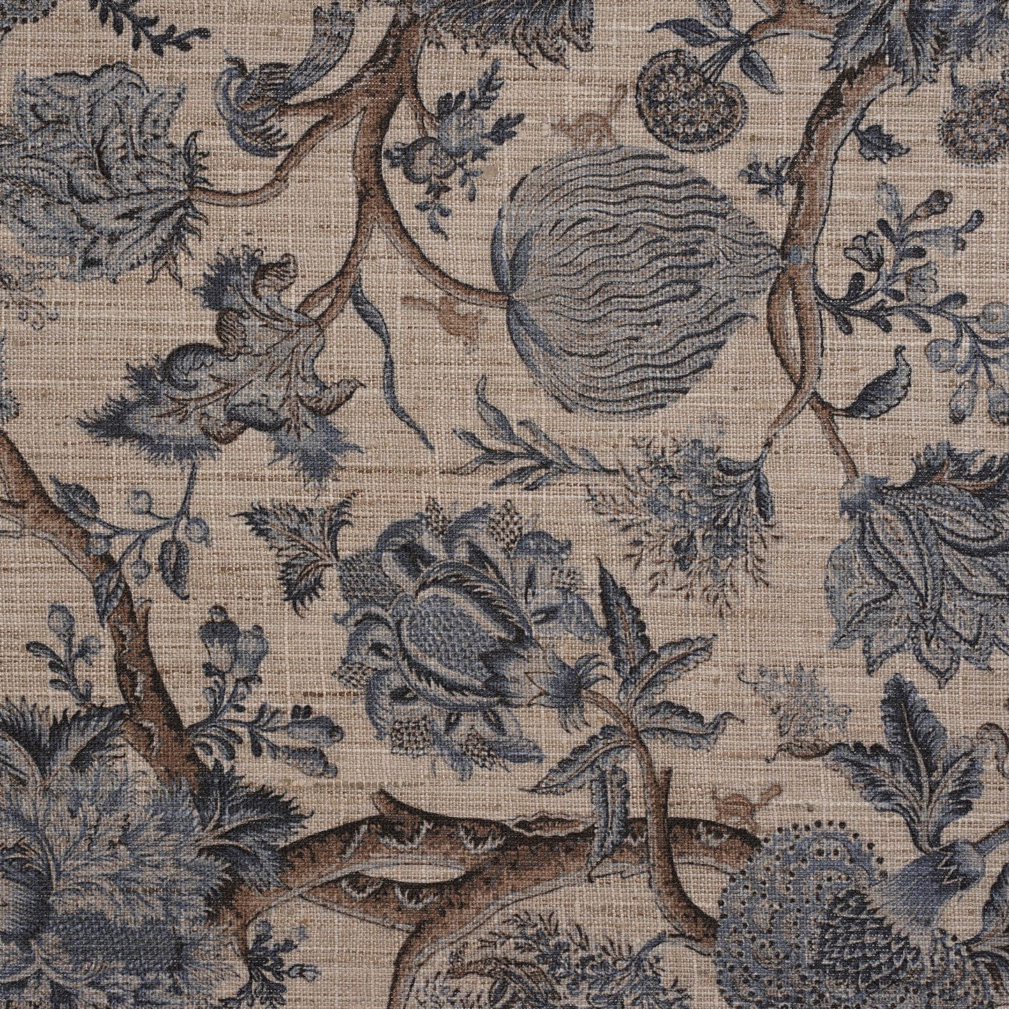FLOWER DESIGN PRINTED FABRIC - BLUE