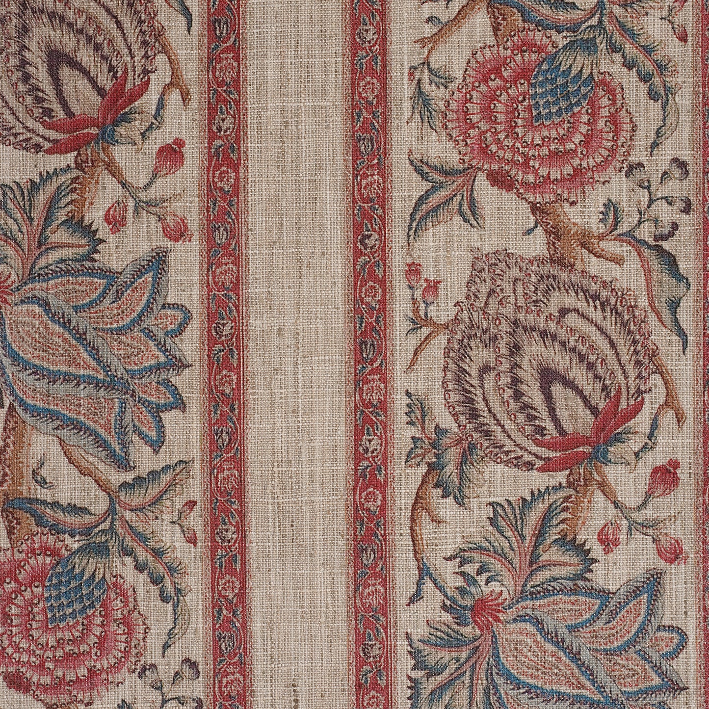 VERTICAL FLOWER DESIGN PRINTED FABRIC - MAGENTA & BLUE