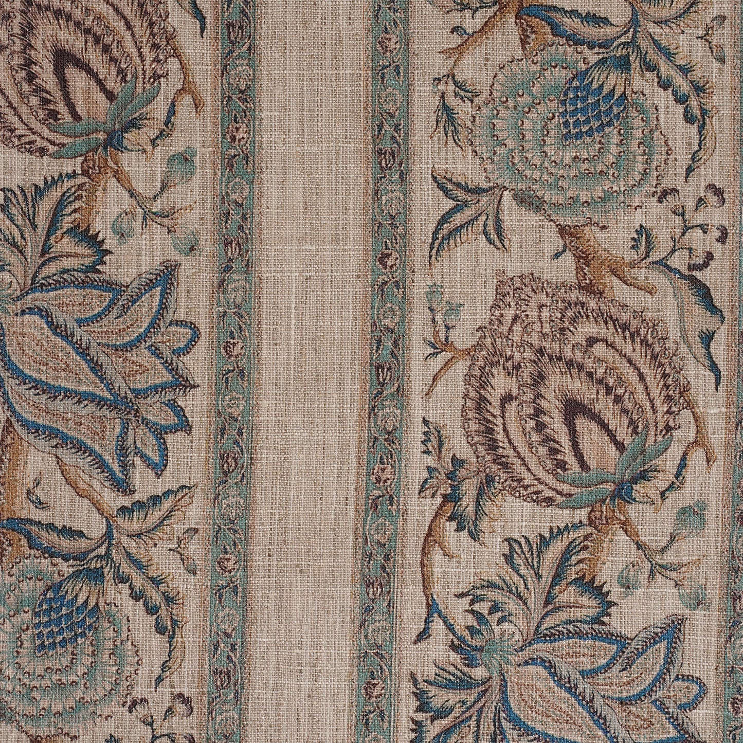 VERTICAL FLOWER DESIGN PRINTED FABRIC - BLUE & GREEN