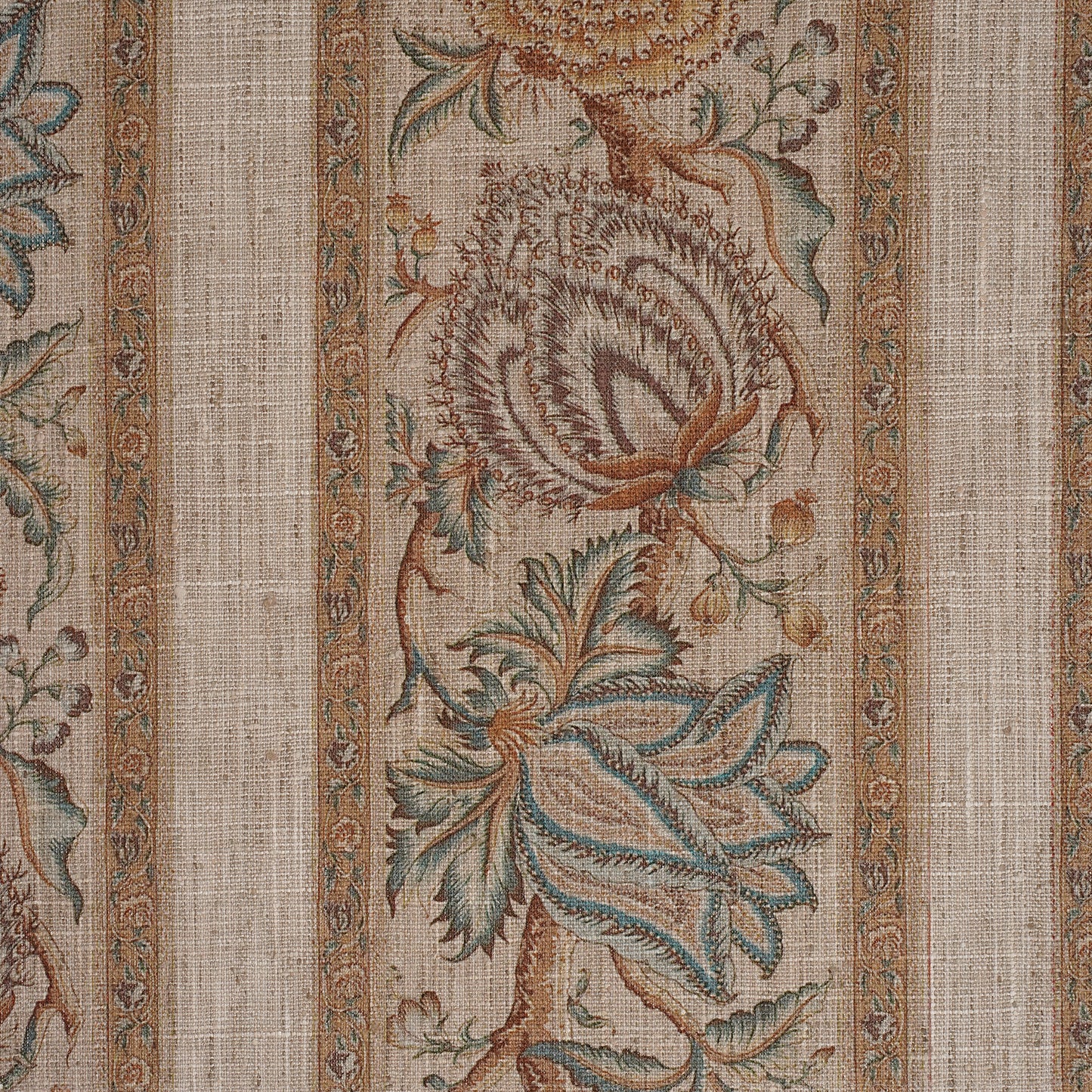 VERTICAL FLOWER DESIGN PRINTED FABRIC - MUSTARD & GREEN