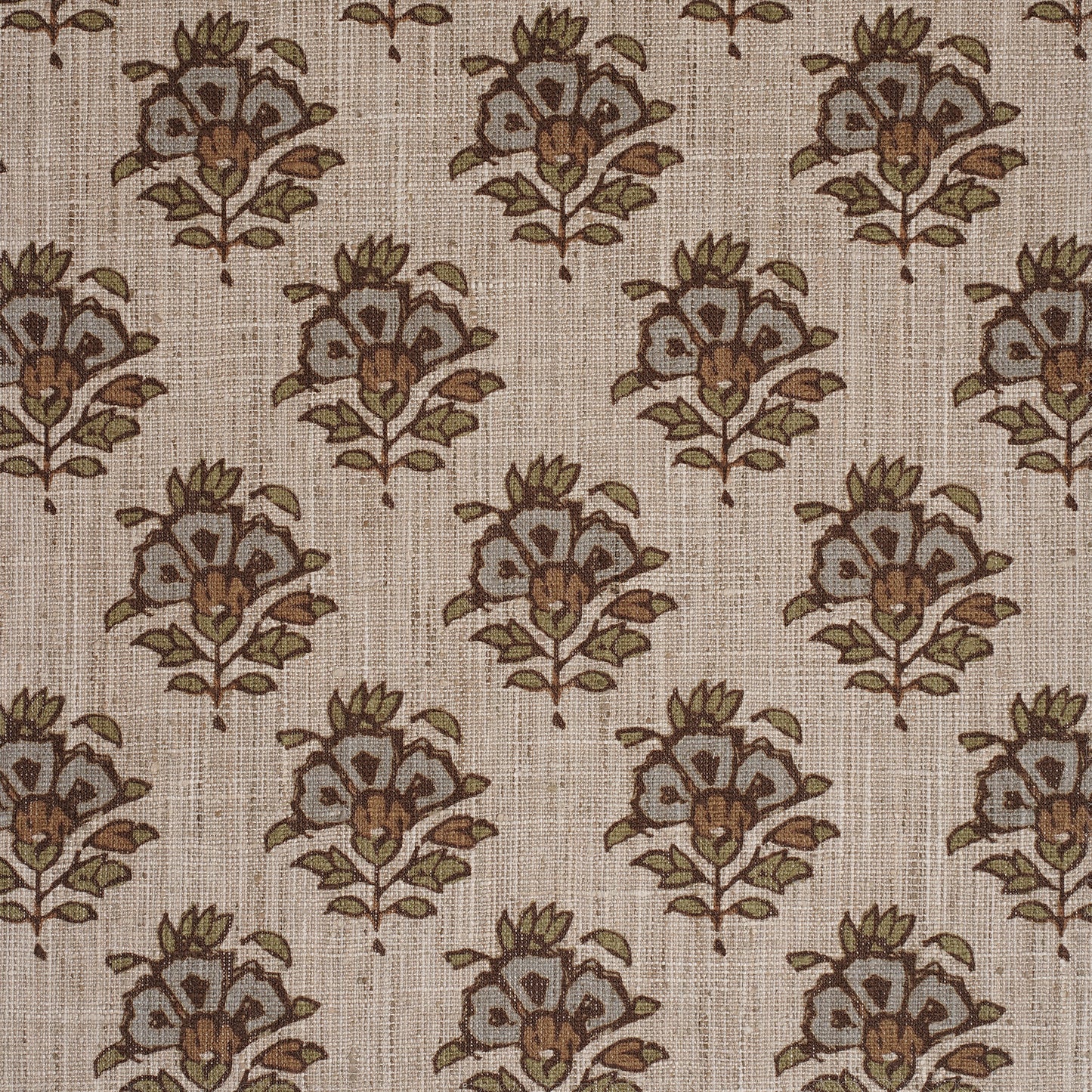 FLOWER MOTIF PRINTED FABRIC - AQUA & GREEN