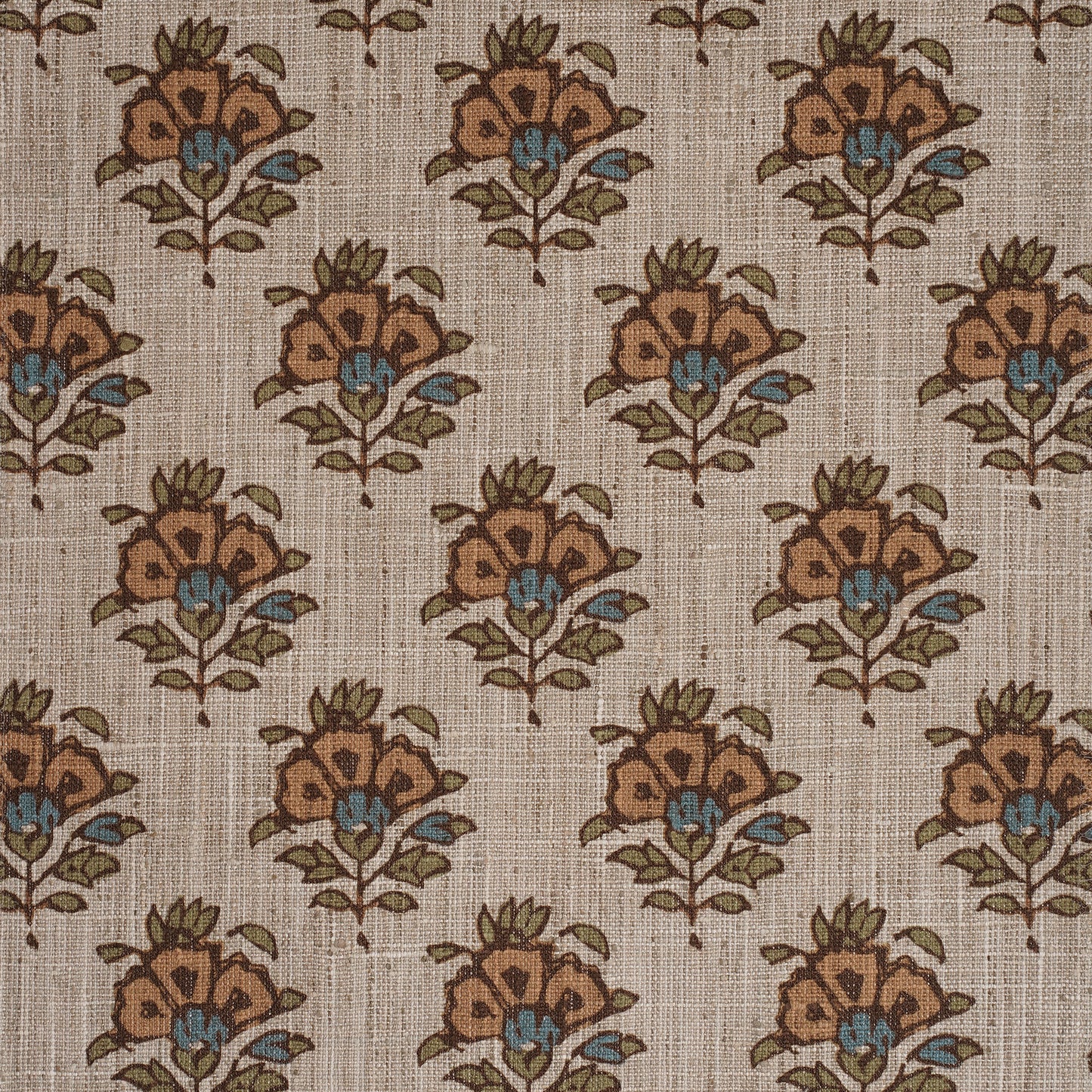 FLOWER MOTIF PRINTED FABRIC - MUSTARD & GREEN