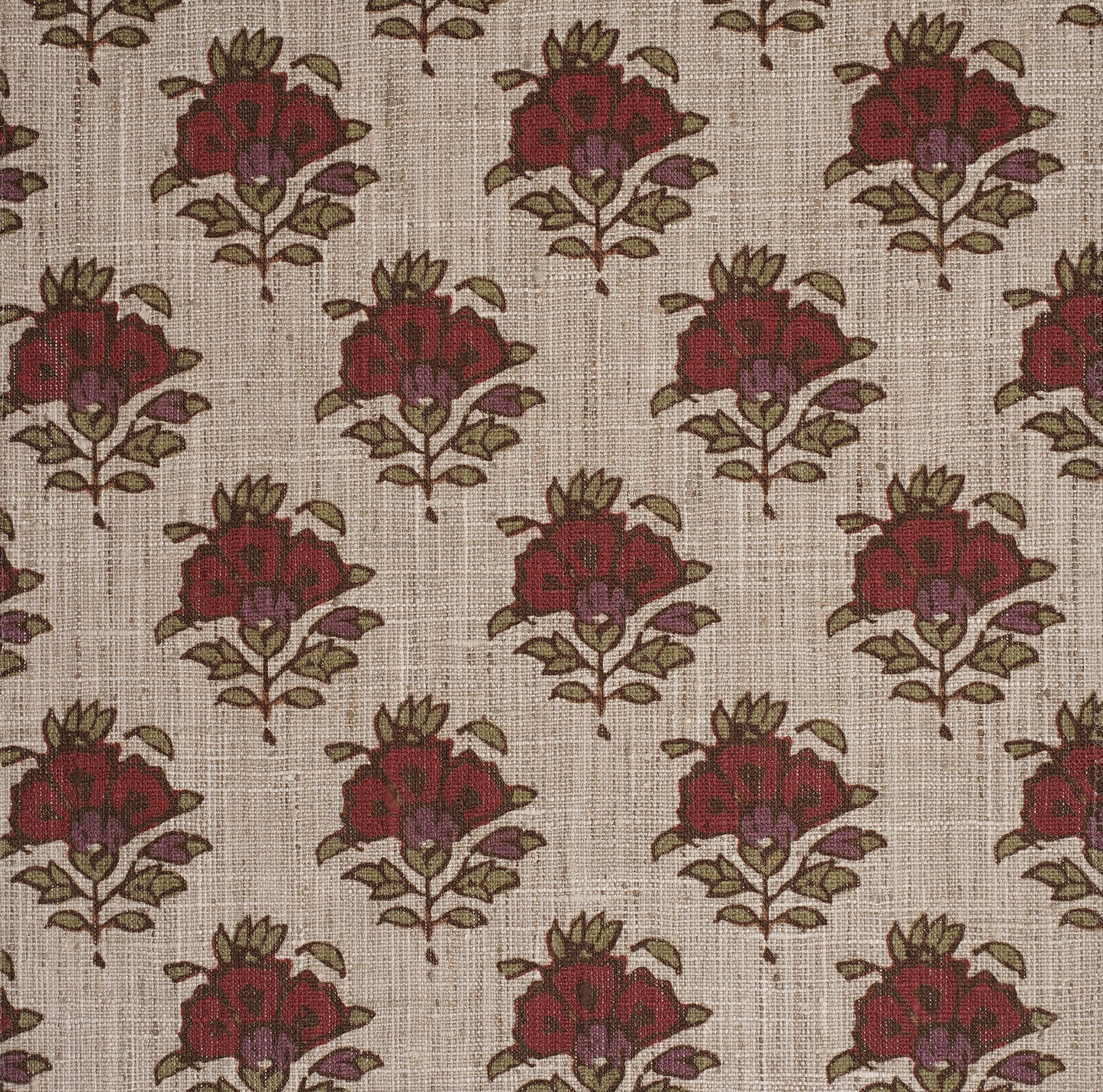 FLOWER MOTIF PRINTED FABRIC - RED & GREEN