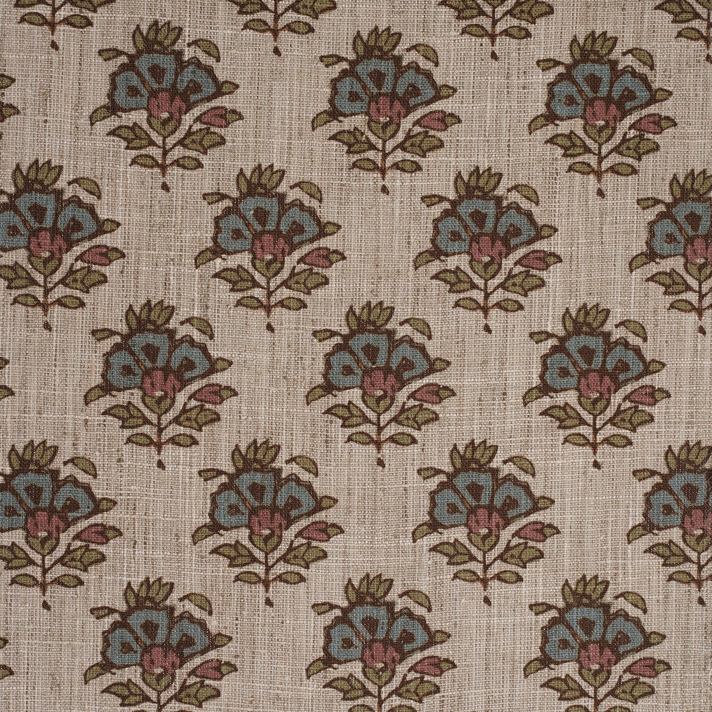 FLOWER MOTIF PRINTED FABRIC - BLUE & GREEN