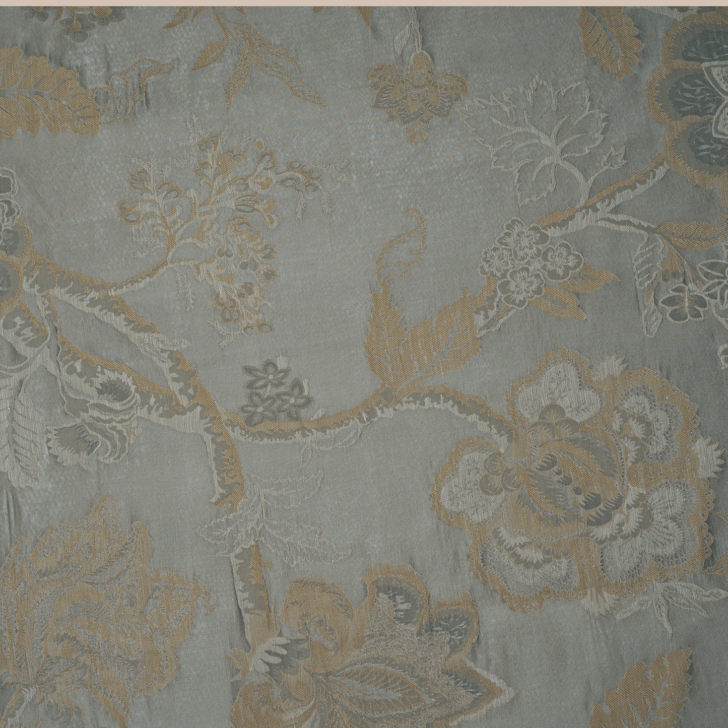 JACQUARED SELF DESIGN FABRIC - GREY & GOLD