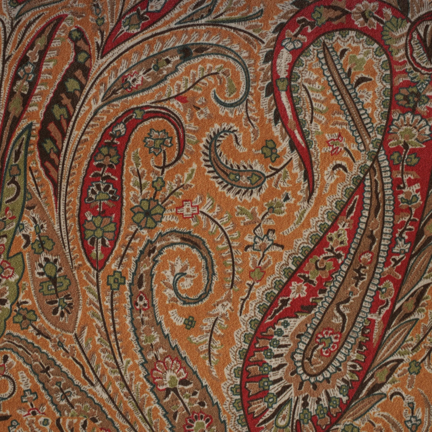 PAISLEY PRINTED VELVET FABRIC - MUSTARD & RED