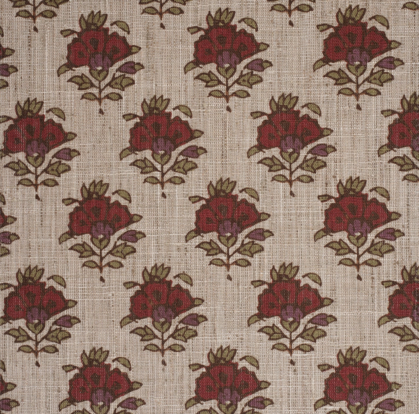 FLOWER MOTIF PRINTED FABRIC -  RED & GREEN